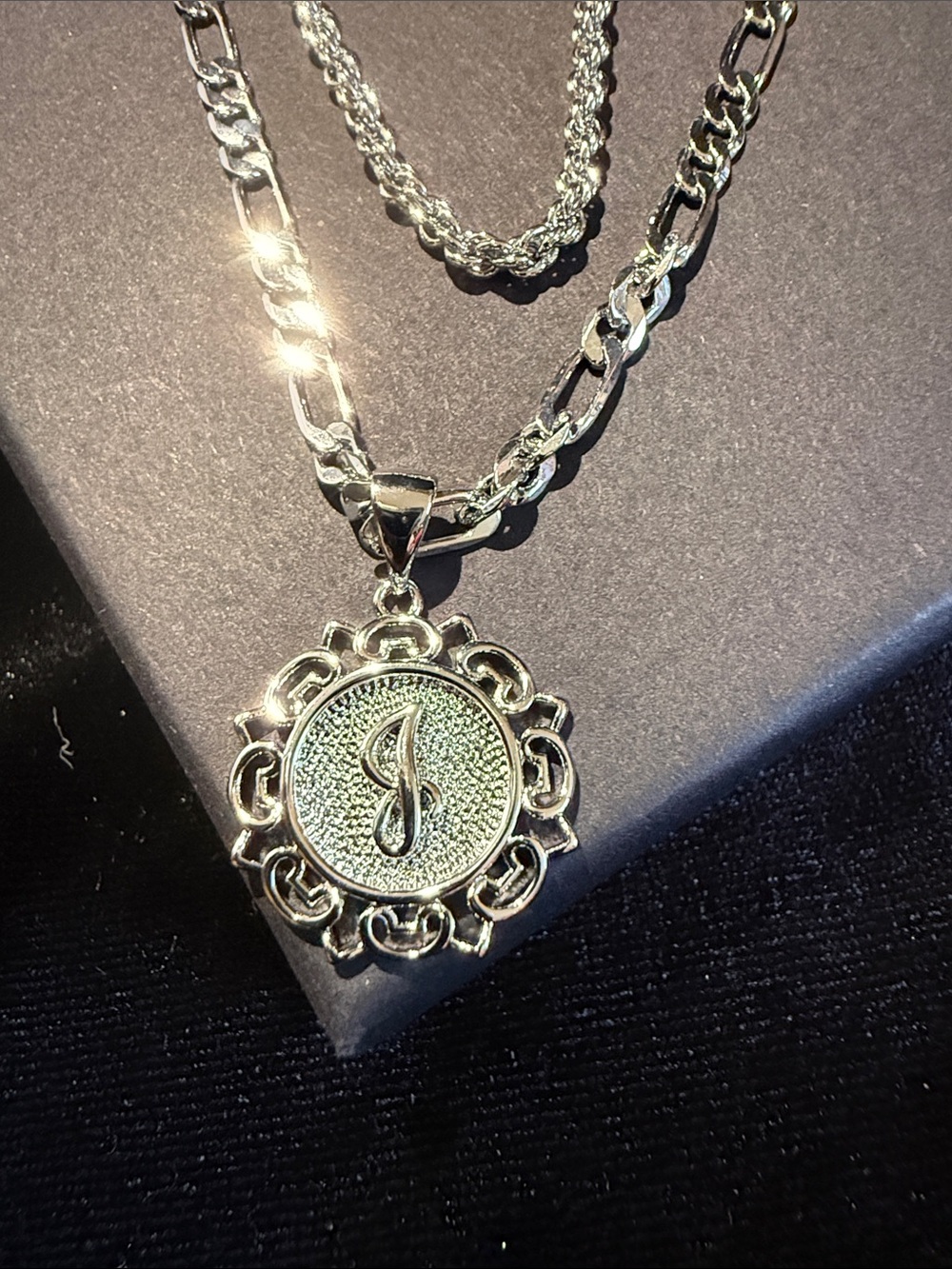 Silver Layered Pendant Necklace with Script Initial “j” Charm